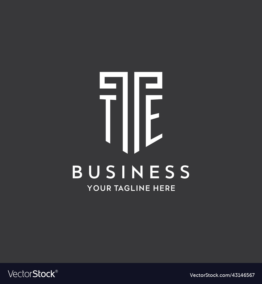 Te monogram initial name with shield shape icon