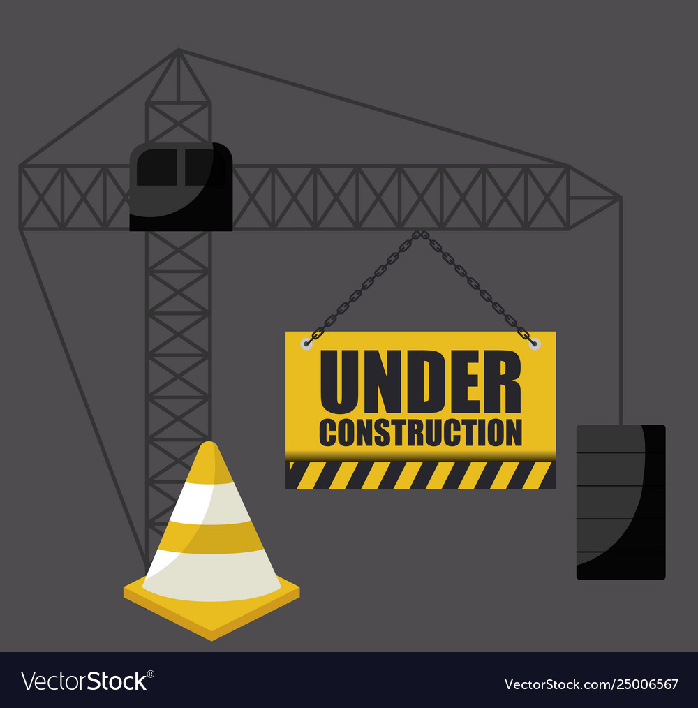 Under construction label with cones