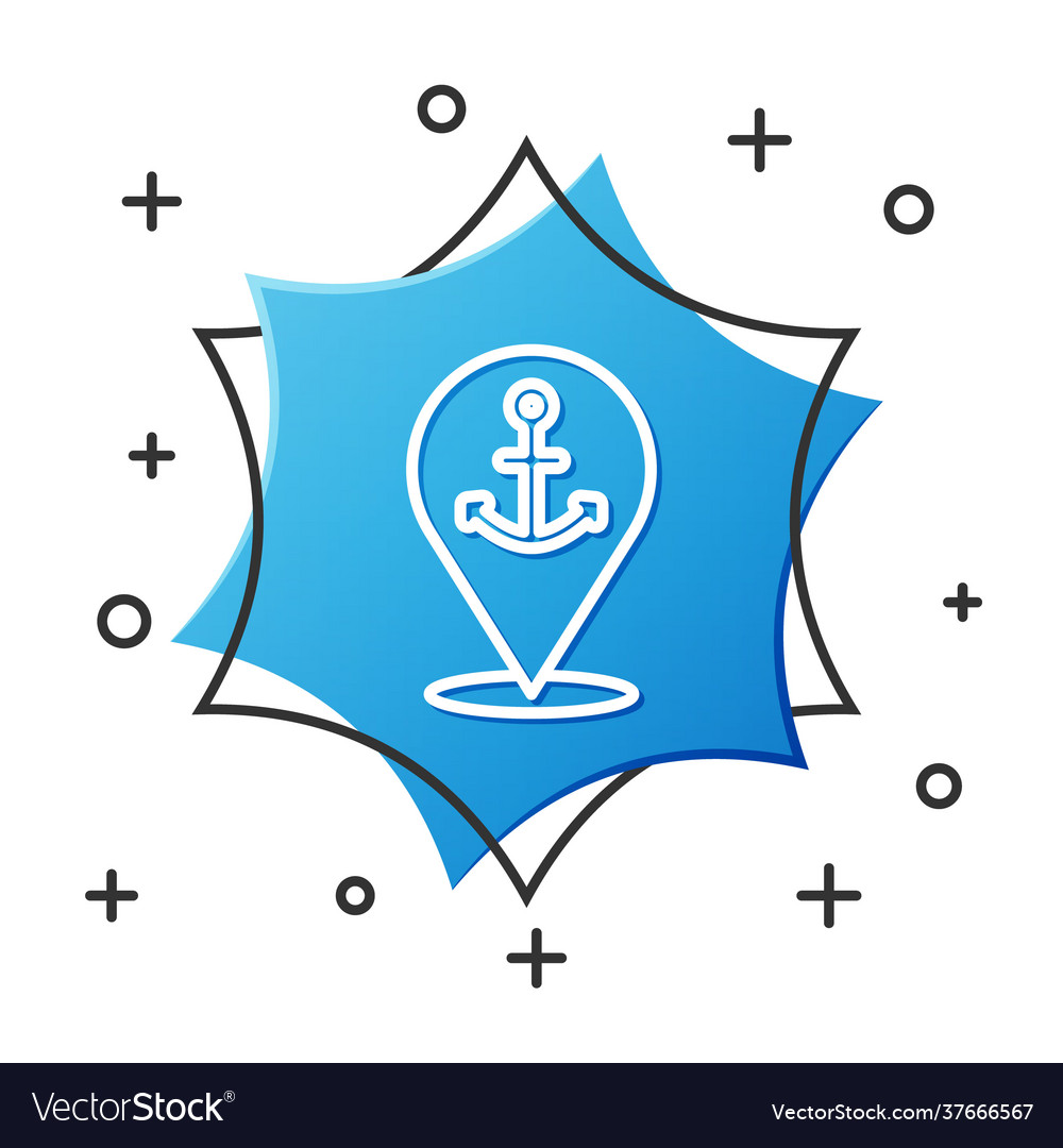 White line map pointer with anchor icon isolated vector image White line map pointer with anchor icon isolated