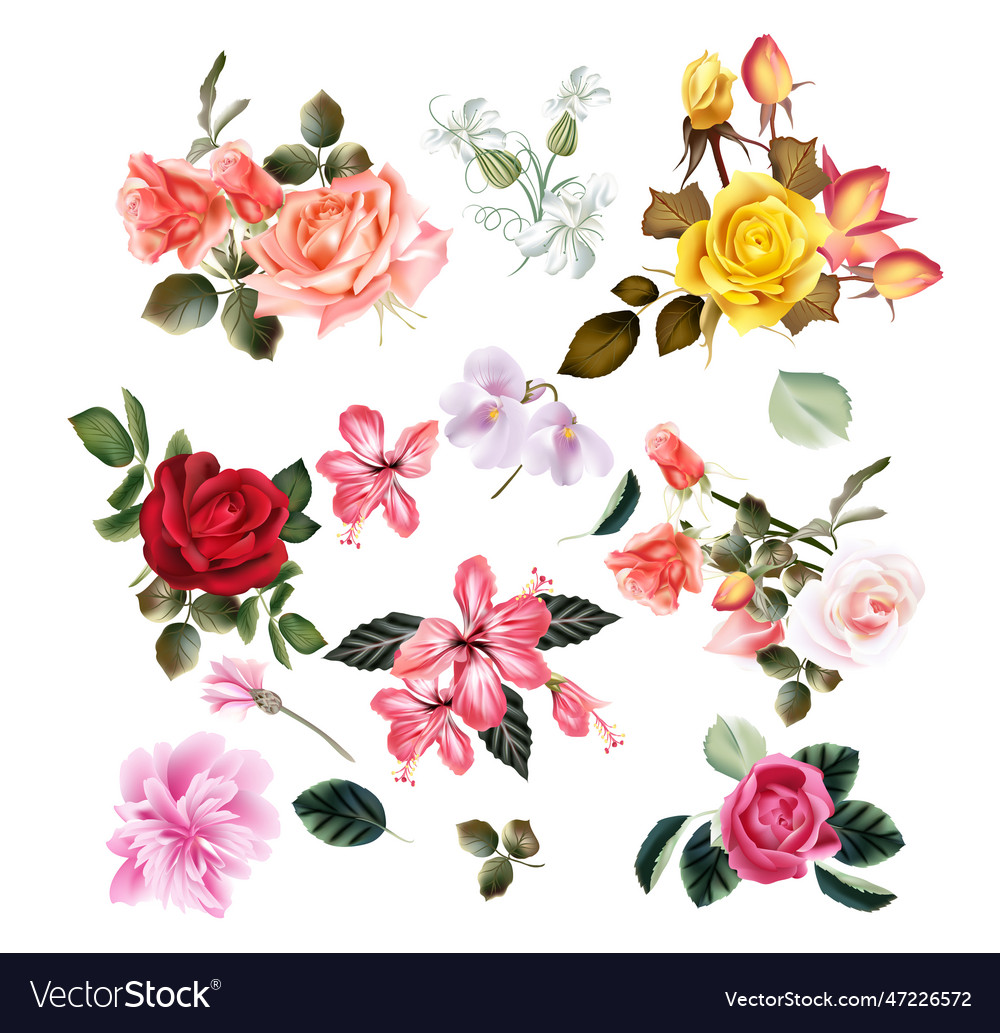 A Set Of Bouquets Of Flowers Royalty Free Vector Image