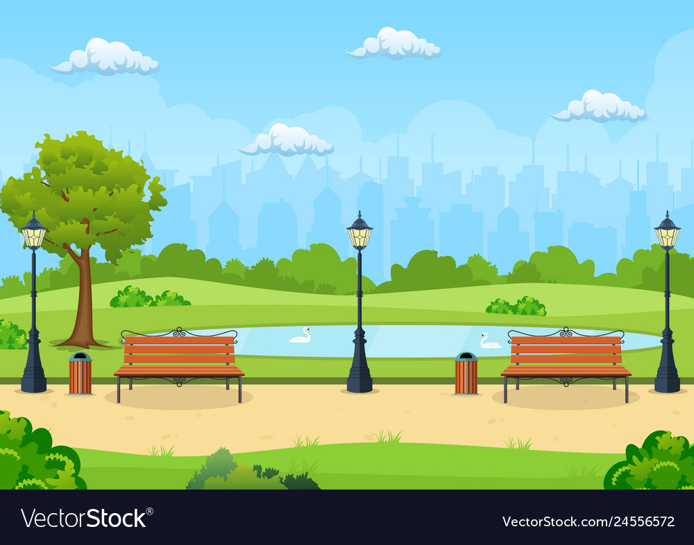 Bench With Tree And Lantern In The Park Royalty Free Vector