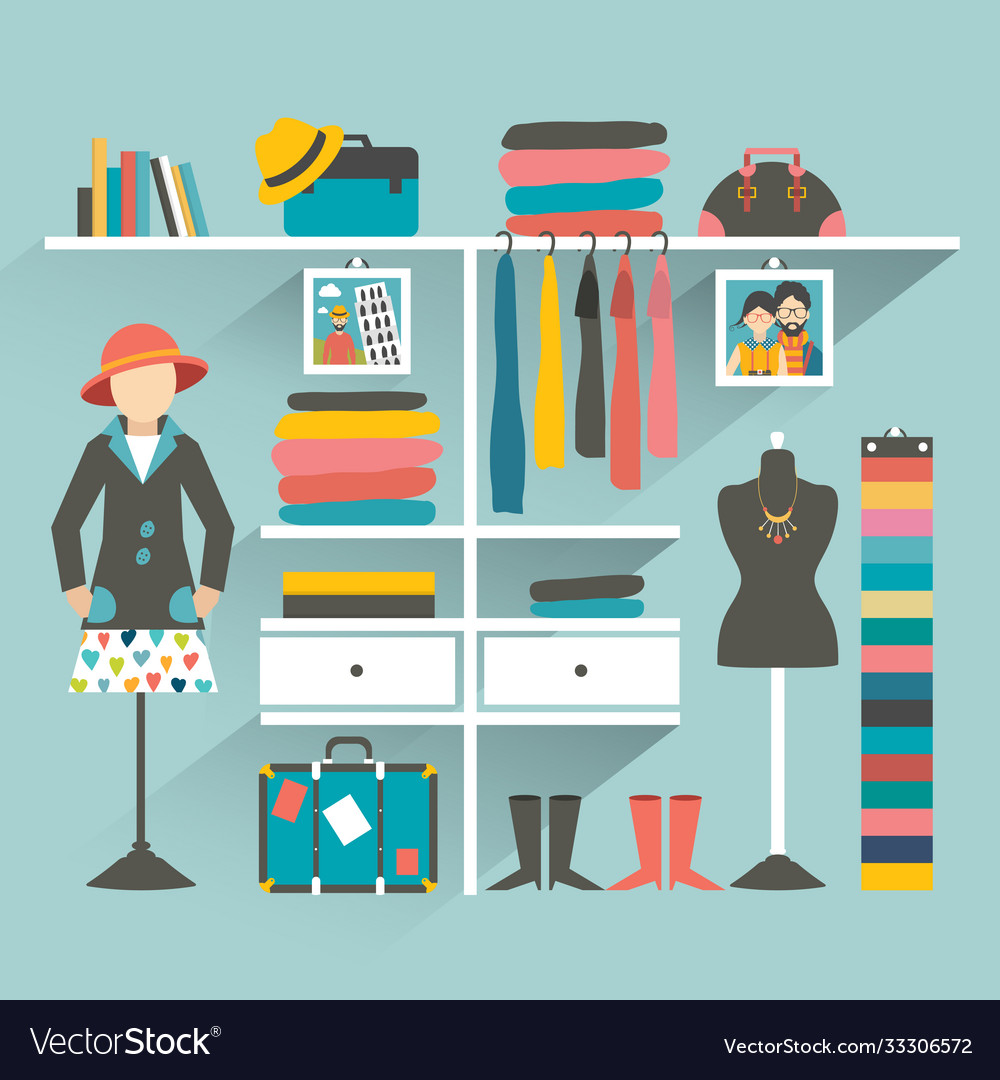 Clothing store boutique indoor flat design vector image Clothing store boutique indoor flat design