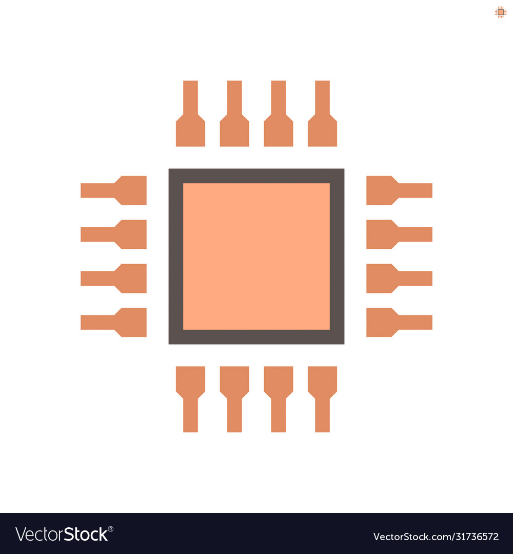 Computer chip processor and technology icon set vector image Computer chip processor and technology icon set