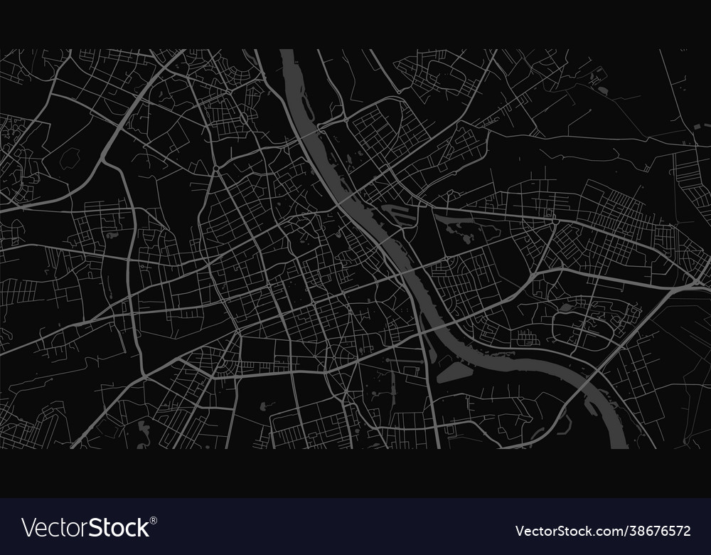 Dark black warsaw city area background map Vector Image