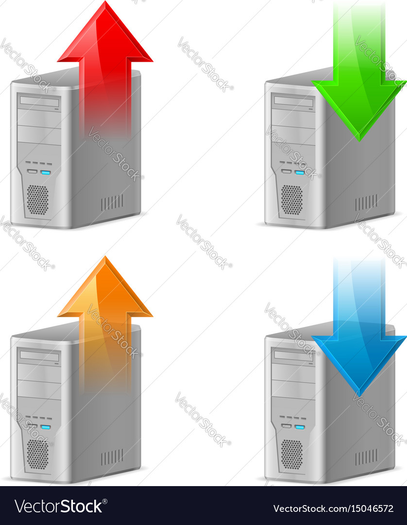 Icon set of computer with upload and download Vector Image