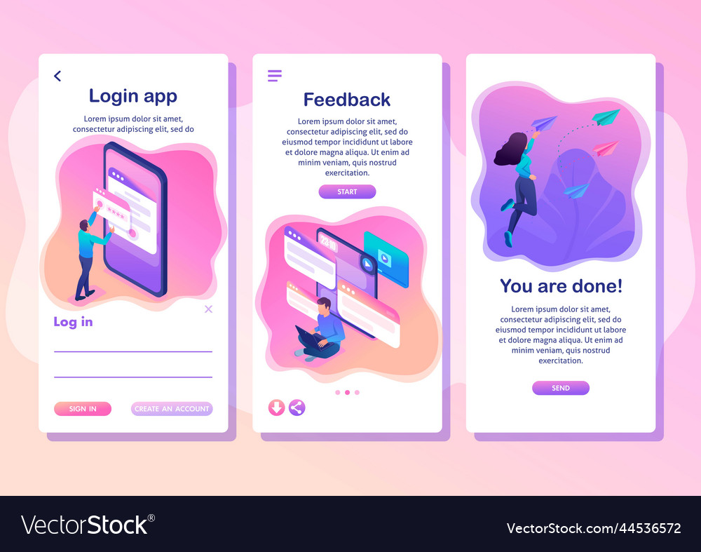 Isometric template app bright concept users write