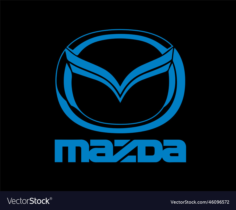 Mazda logo symbol brand car with name blue