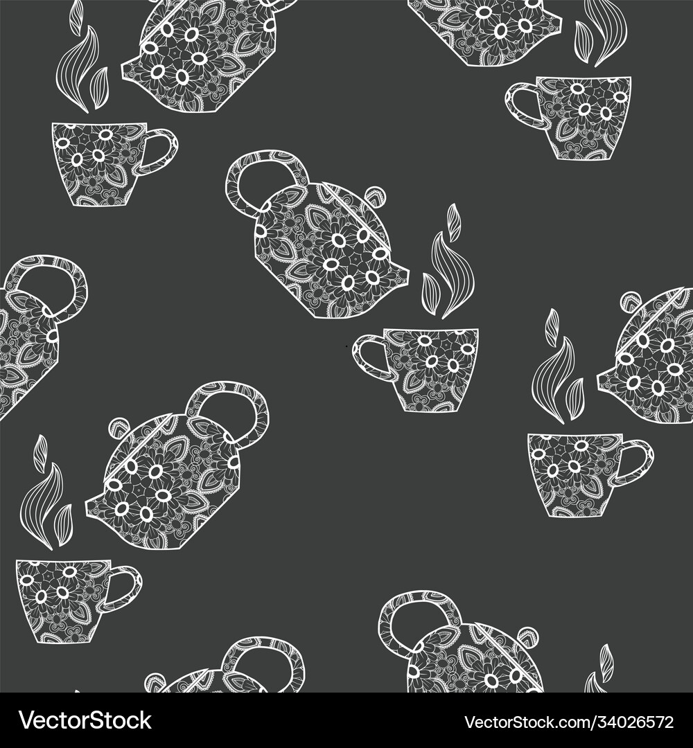 Pattern with decorative teapots and cups Vector Image