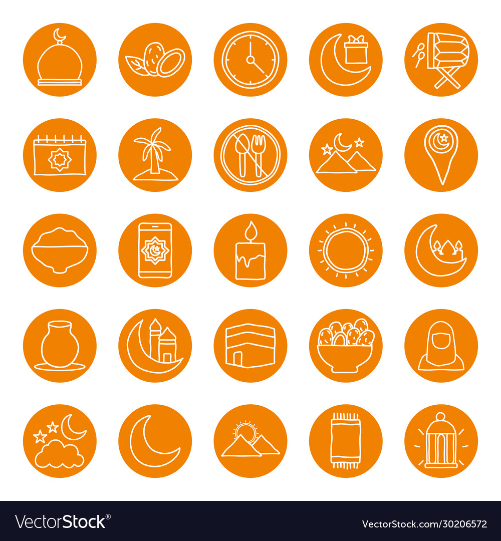 Ramadan block line style icon set design