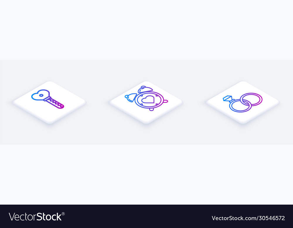 Set isometric line key in heart shape vector image Set isometric line key in heart shape