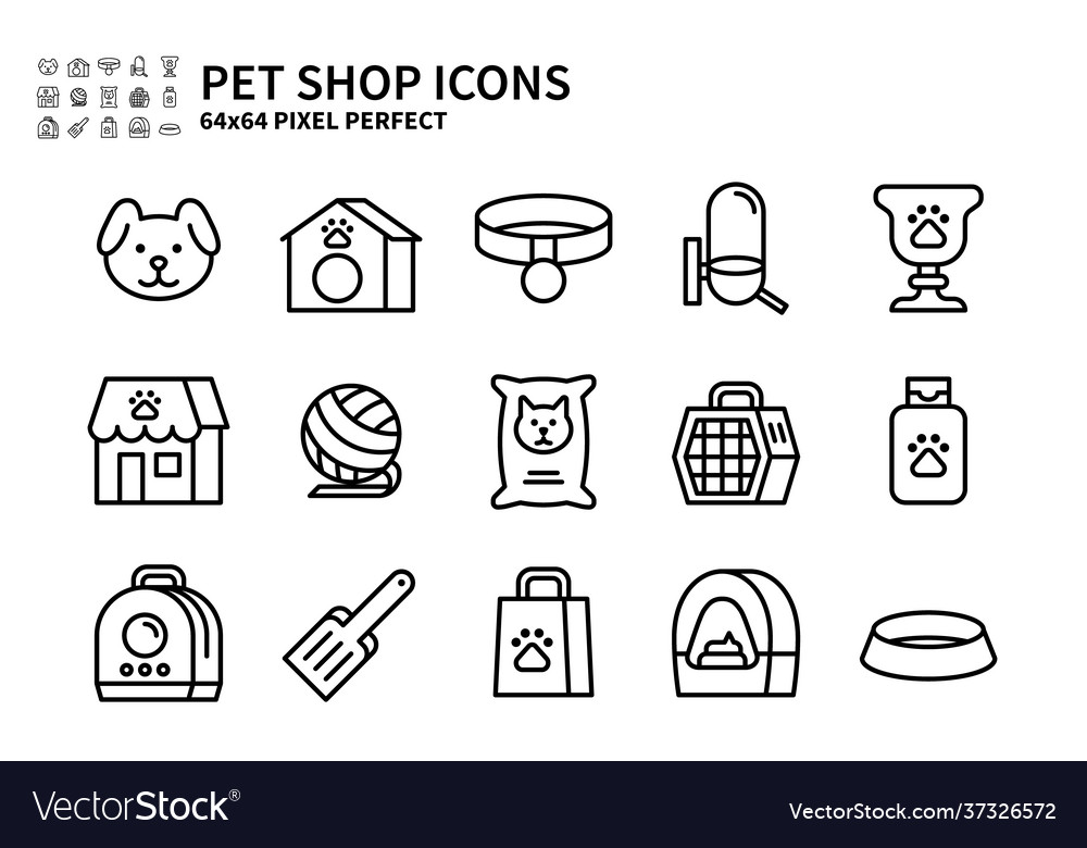 Simple set pet shop line filled color icons