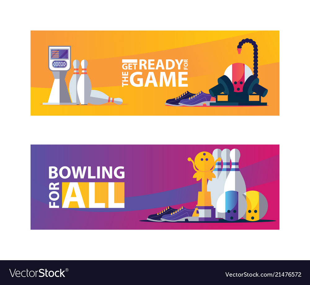 Vivid bowling banners with objects for play pins