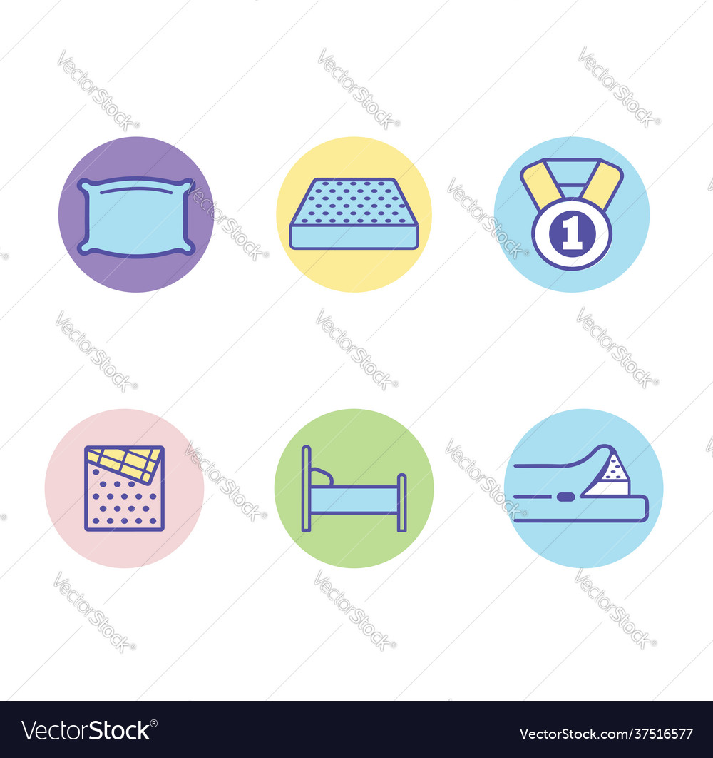 Bedroom linen flat line icons set