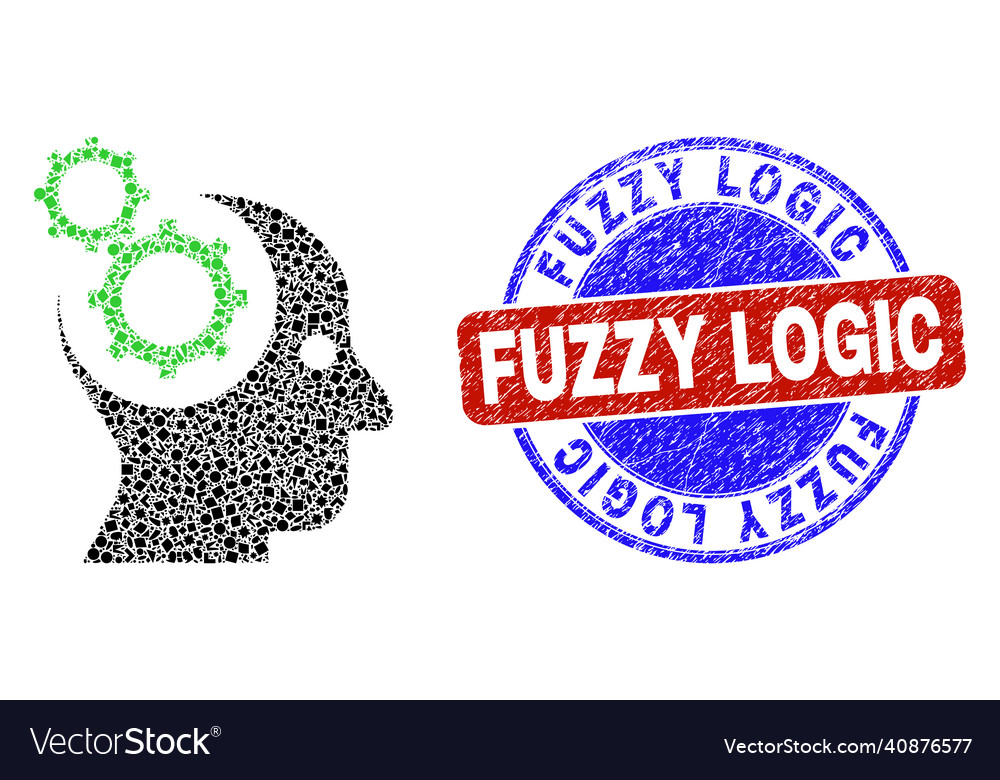 Bicolor scratched fuzzy logic seal imprint vector image Bicolor scratched fuzzy logic seal imprint