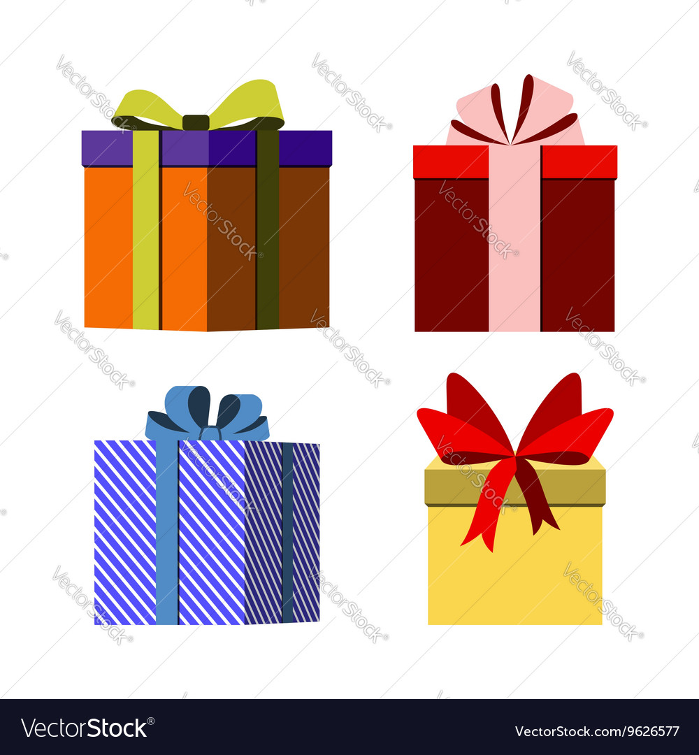 Colorful wrapped gift boxes signs Royalty Free Vector Image