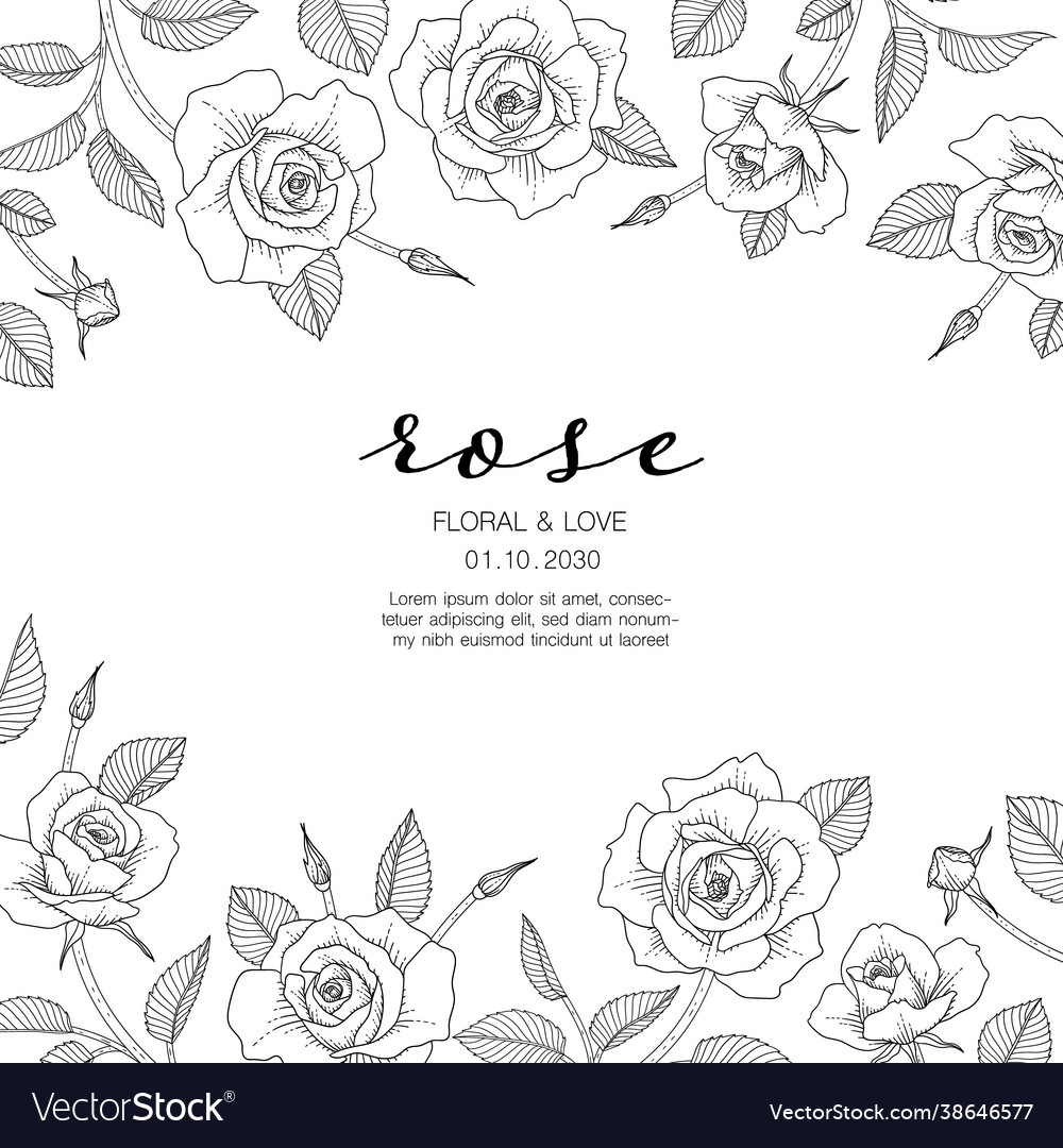 Hand drawn rose floral greeting card background