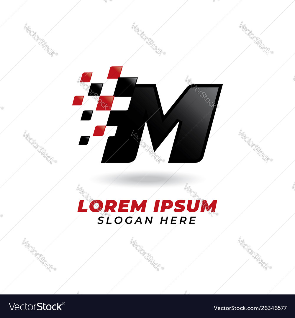 Letter m with race flag icon symbol design Vector Image