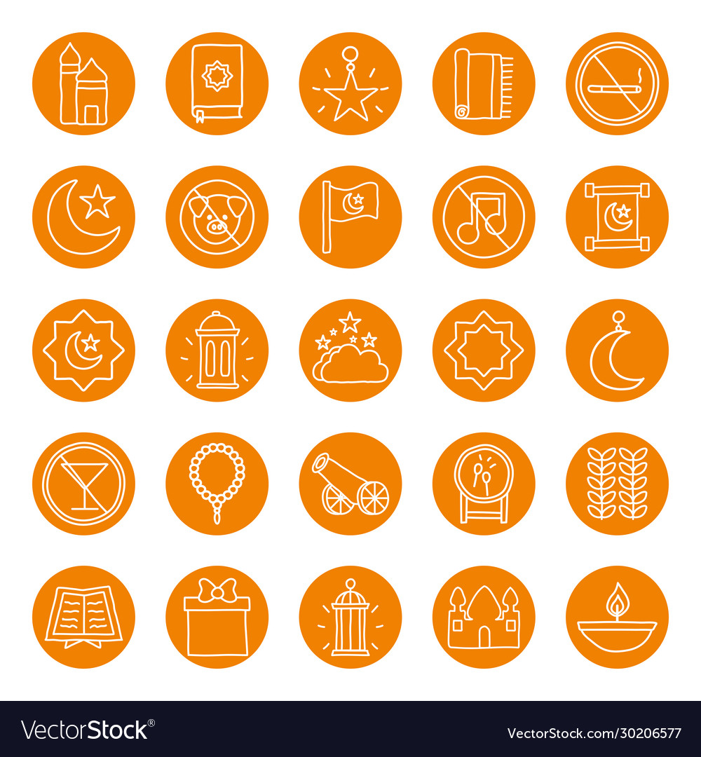 Ramadan block line style icon set design