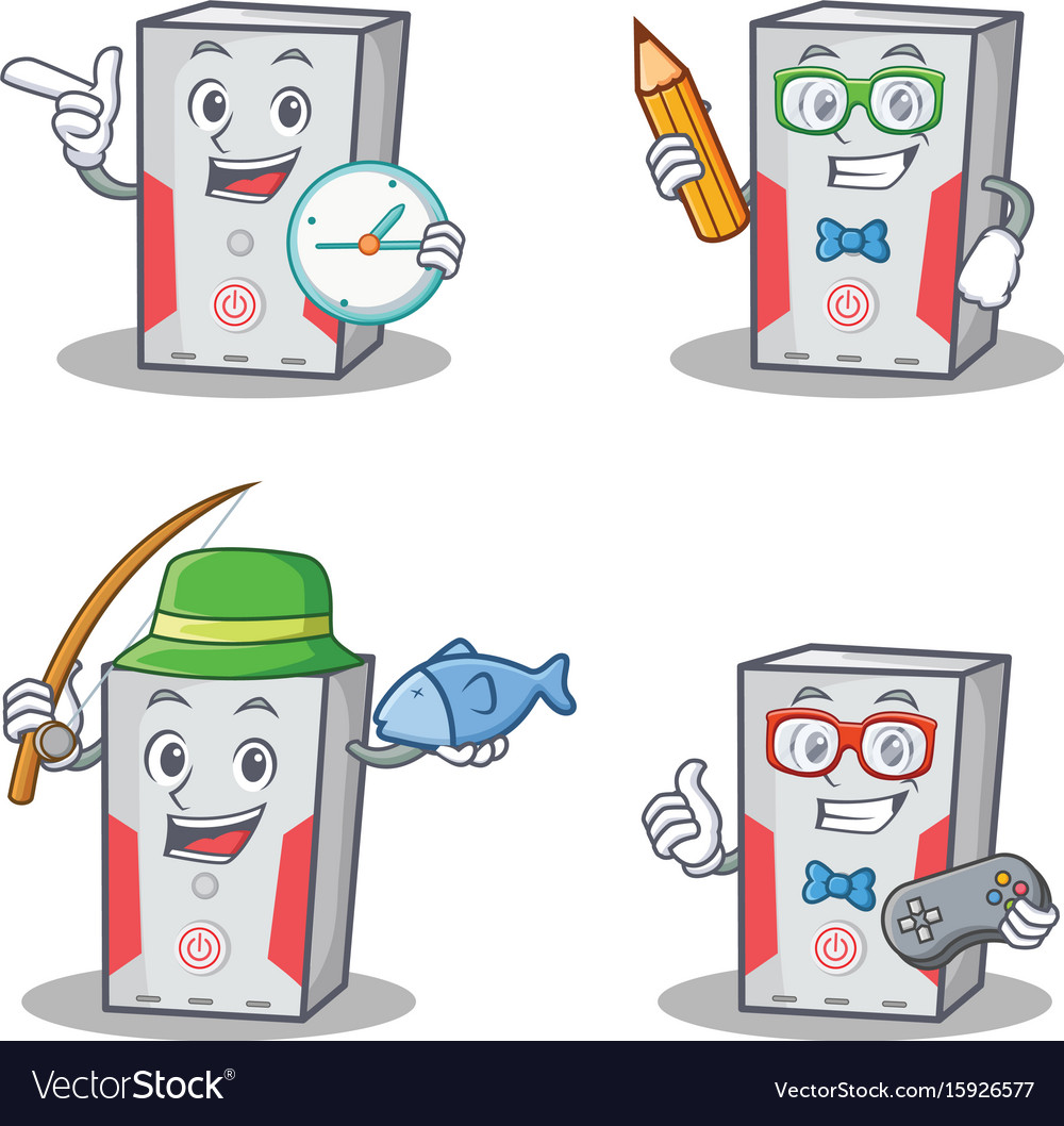 Set of computer character with clock student