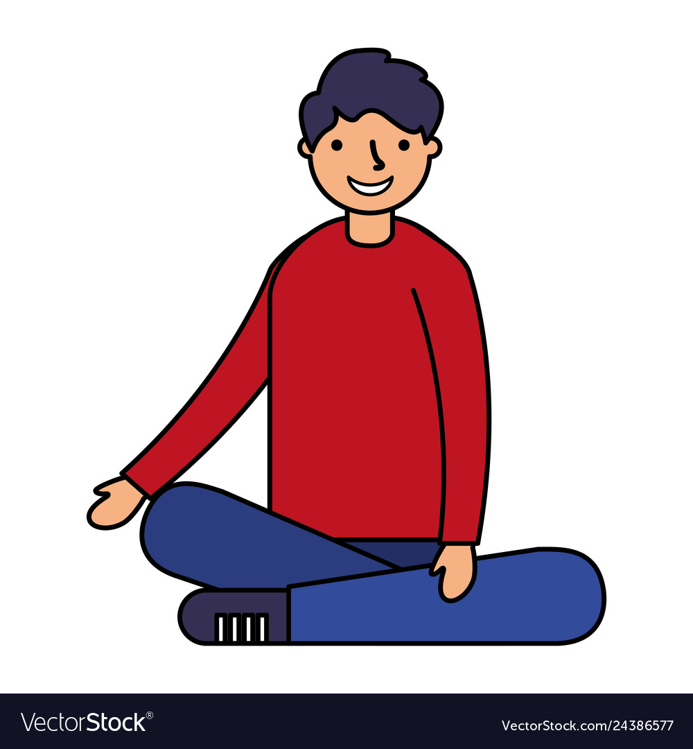 Smiling boy sitting crossed legs Royalty Free Vector Image