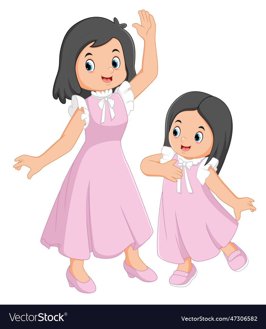 A mother is teaching her daughter to dance Vector Image