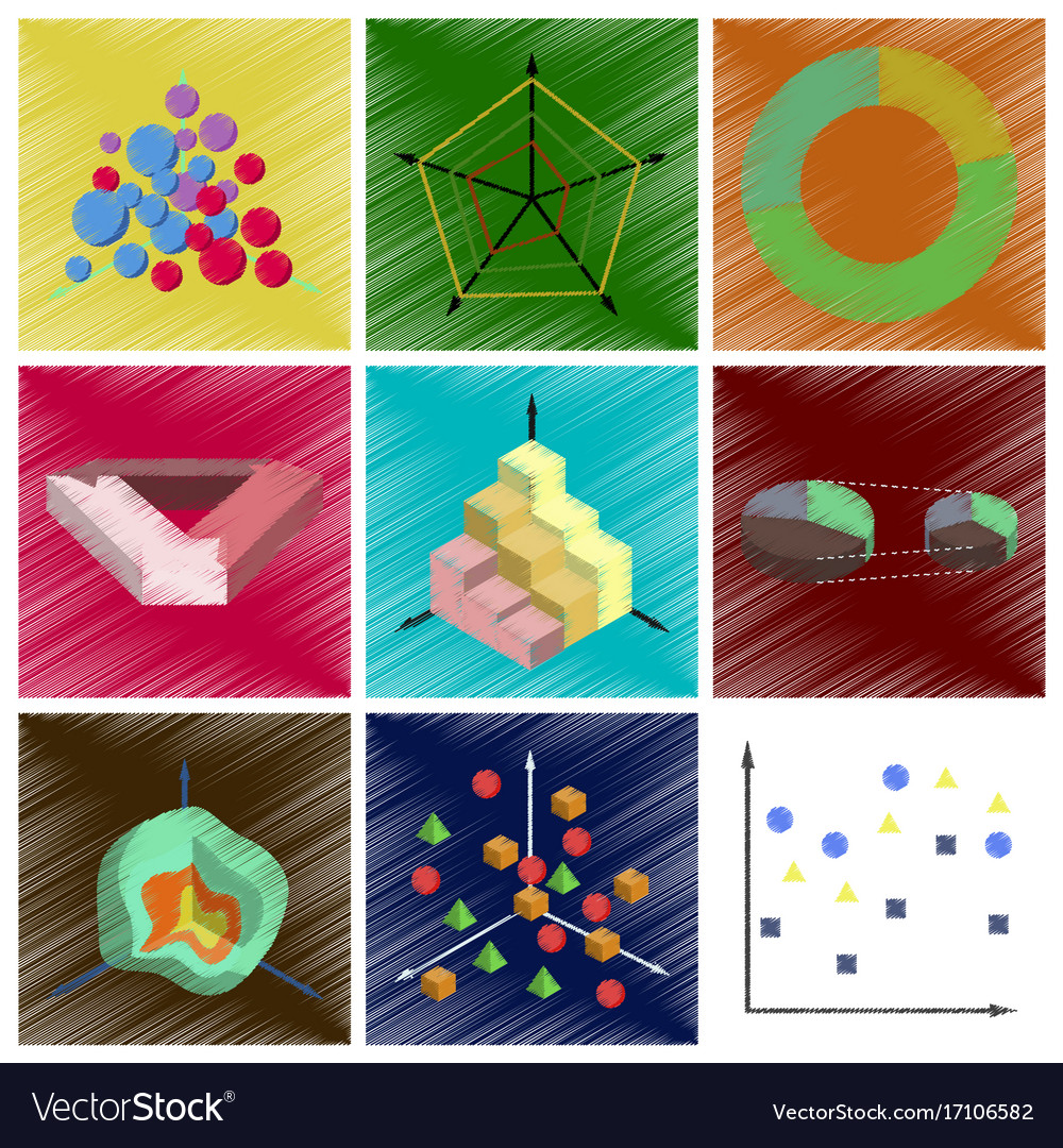 Assembly flat shading style icons economic graphs