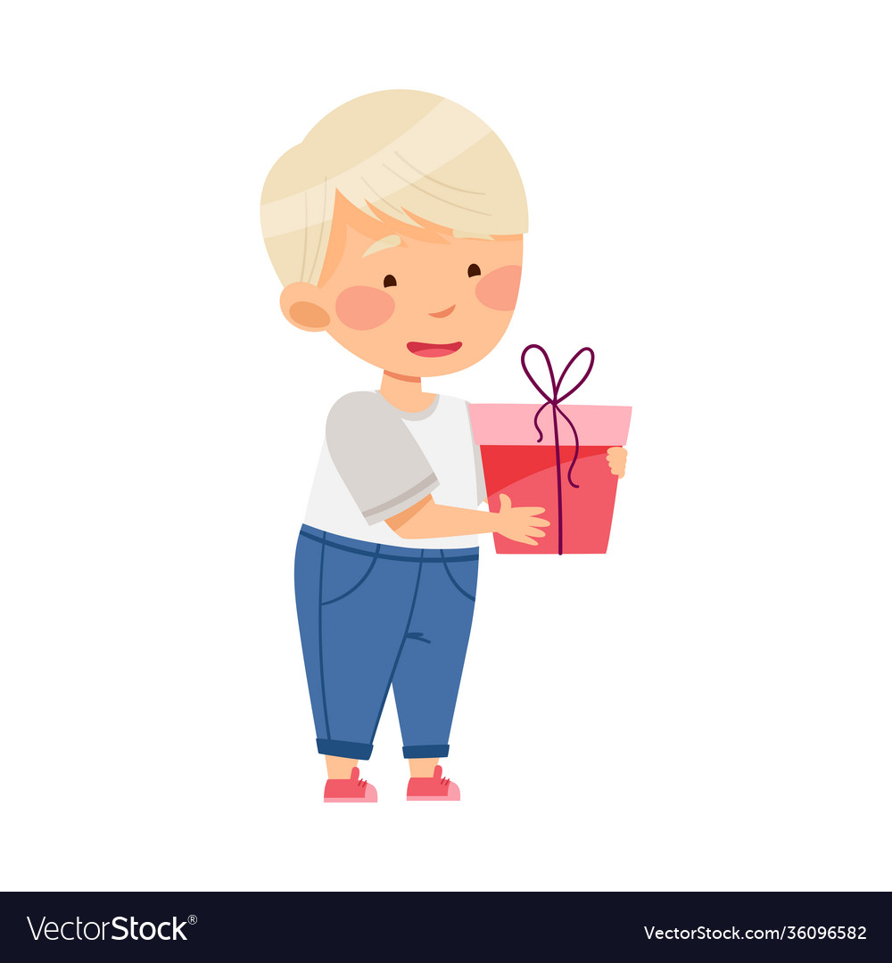 Blonde junge Charakter geben Geburtstag Geschenkbox vector image Blonde junge Charakter geben Geburtstag Geschenkbox