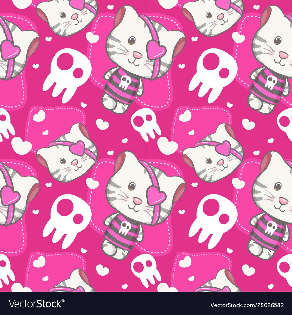 Cute baby kitten seamless pattern set