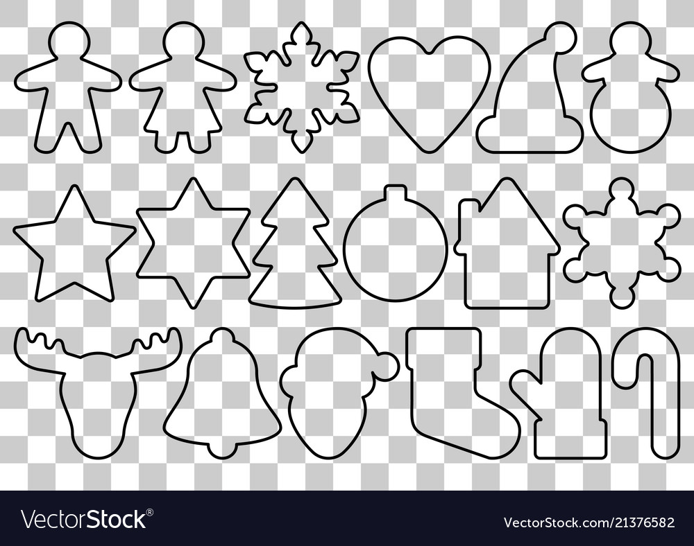 Gingerbread outline objects set vector image Gingerbread outline objects set