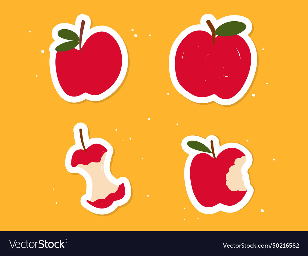 Hand drawn cute apple bitten core