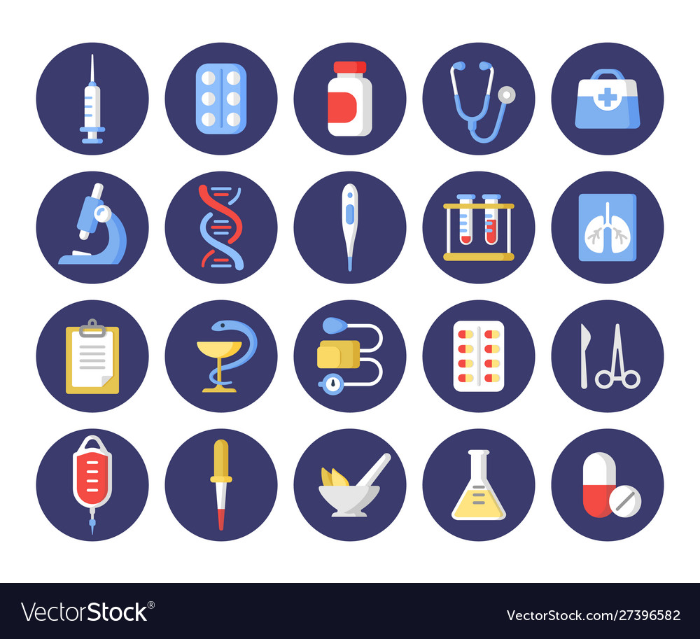 Healthcare industry round flat icons set vector image Healthcare industry round flat icons set