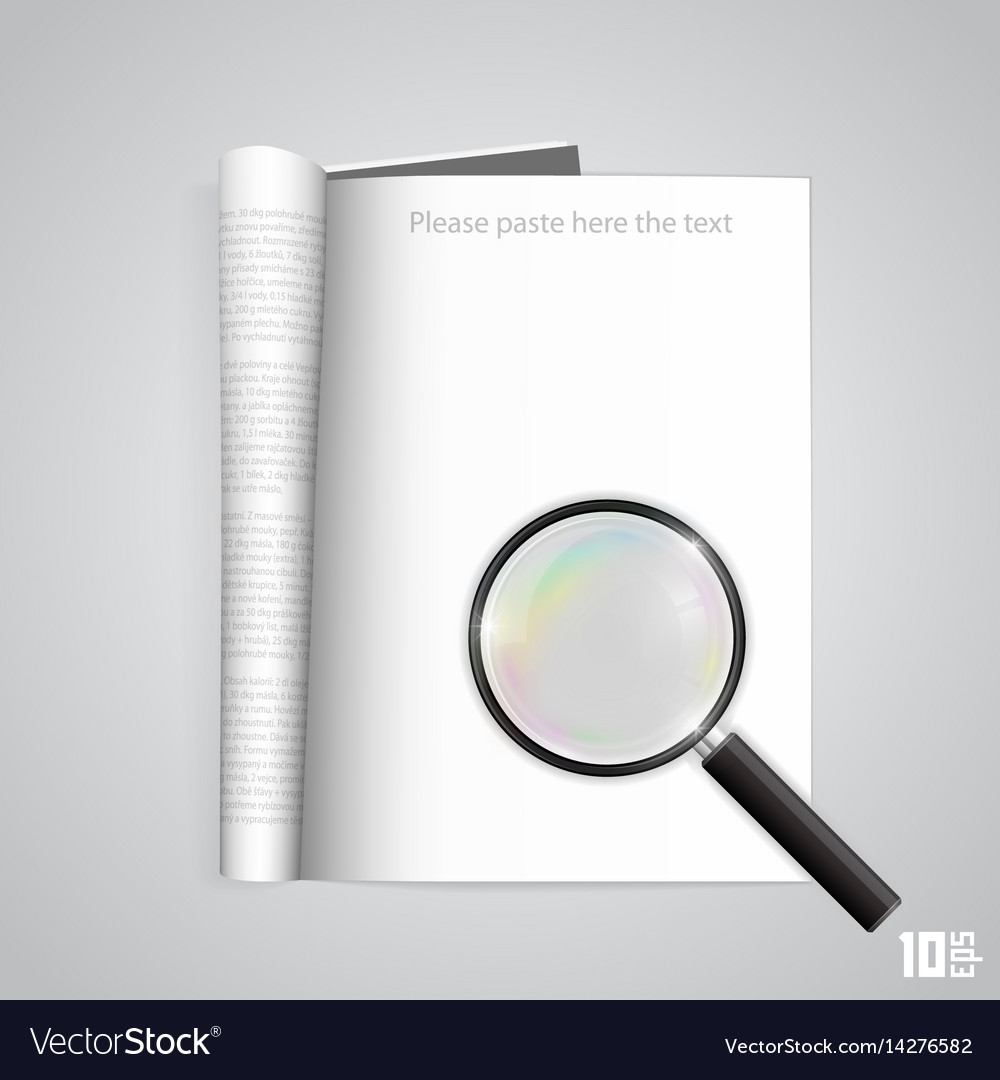 Open Paper Magazine With Magnifying Royalty Free Vector