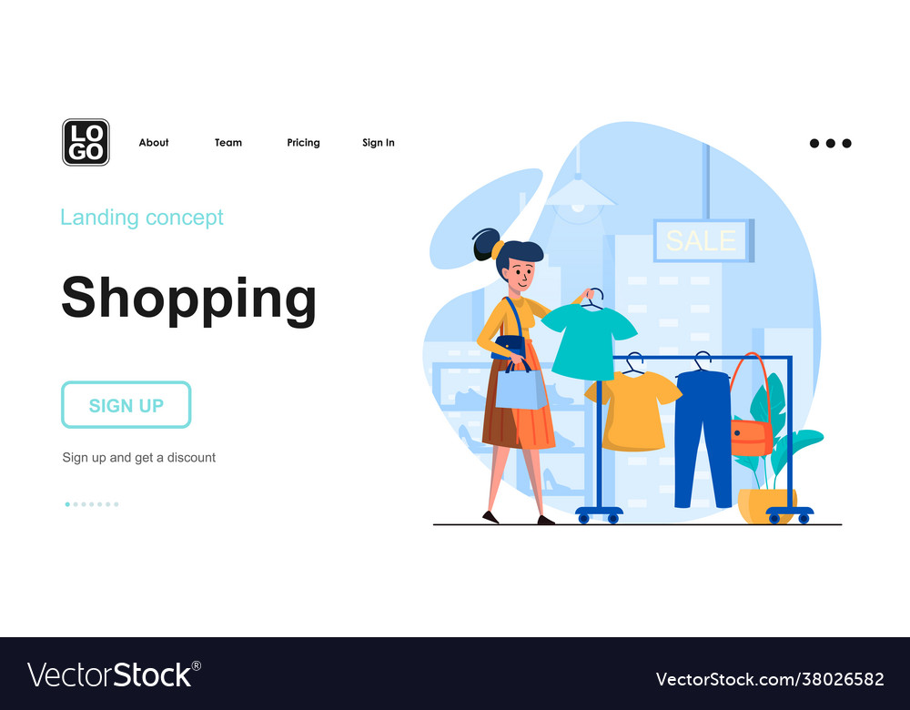 Shopping web concept woman buys clothes in store Vector Image