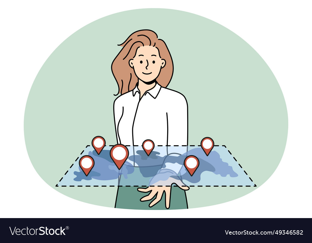 Smiling woman hold map with marked locations