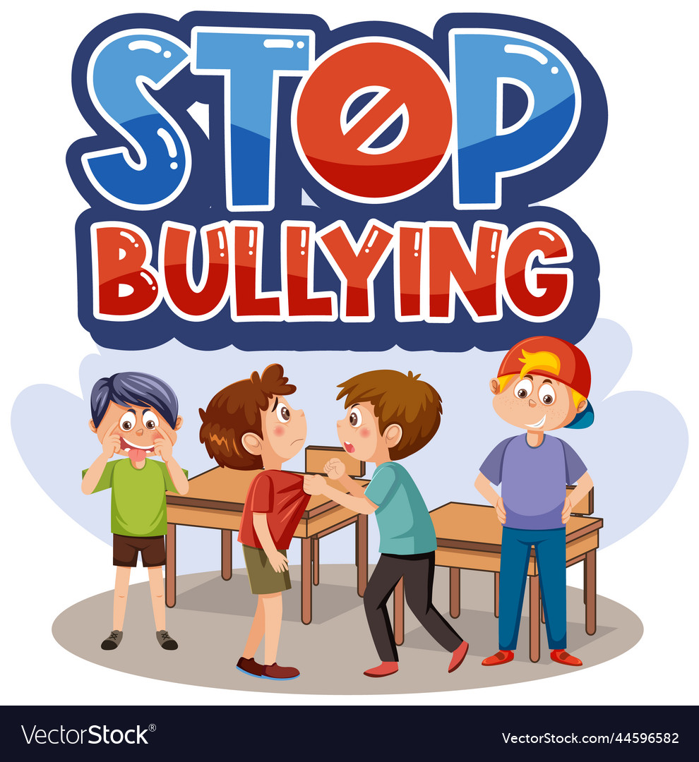 Stop bullying text with cartoon character Vector Image