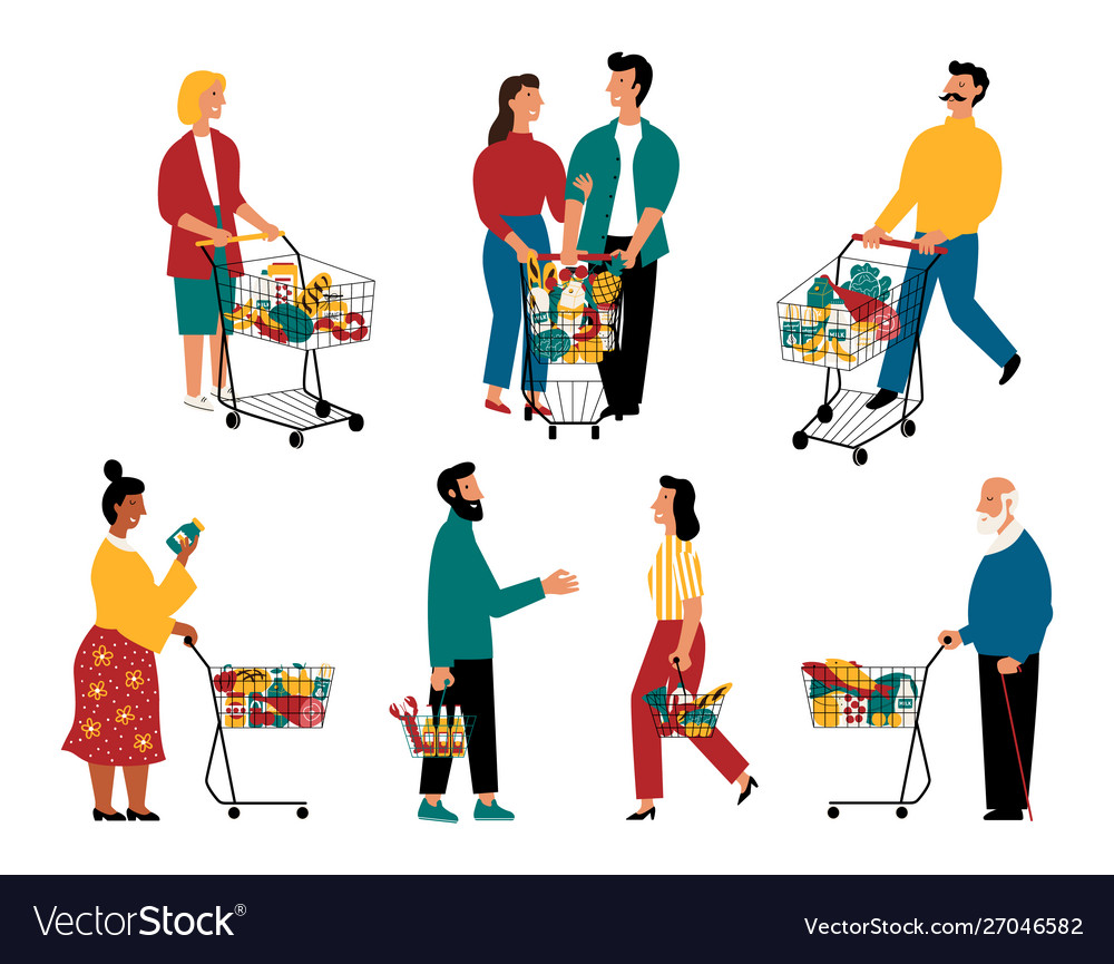 Supermarket customers cartoon characters Vector Image