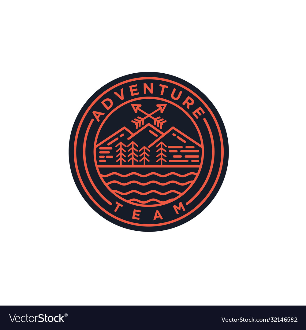 Vintage monoline mountain peaks badge logo design Vector Image