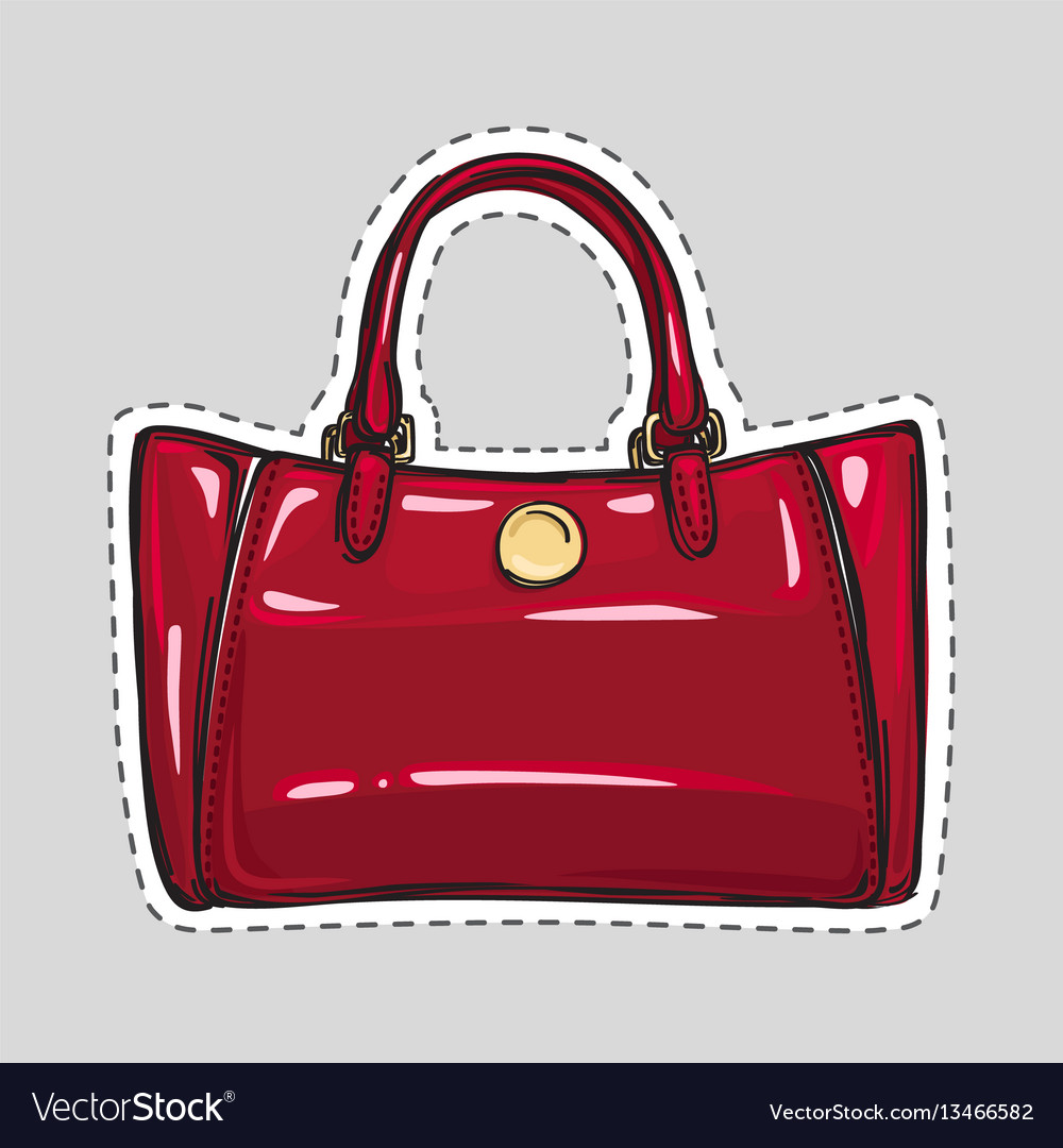 Woman dark red bag patch in flat style