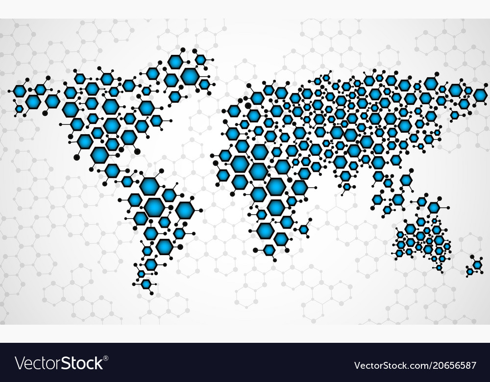 Abstract world map of hexagonal molecular vector image Abstract world map of hexagonal molecular