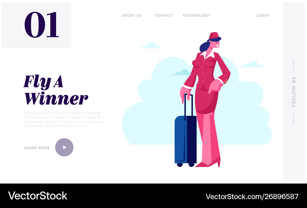 Air hostess website landing page stewardess Vector Image