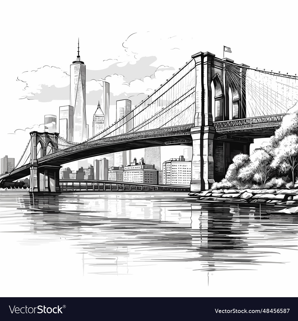 Brooklyn bridge hand-drawn comic Royalty Free Vector Image