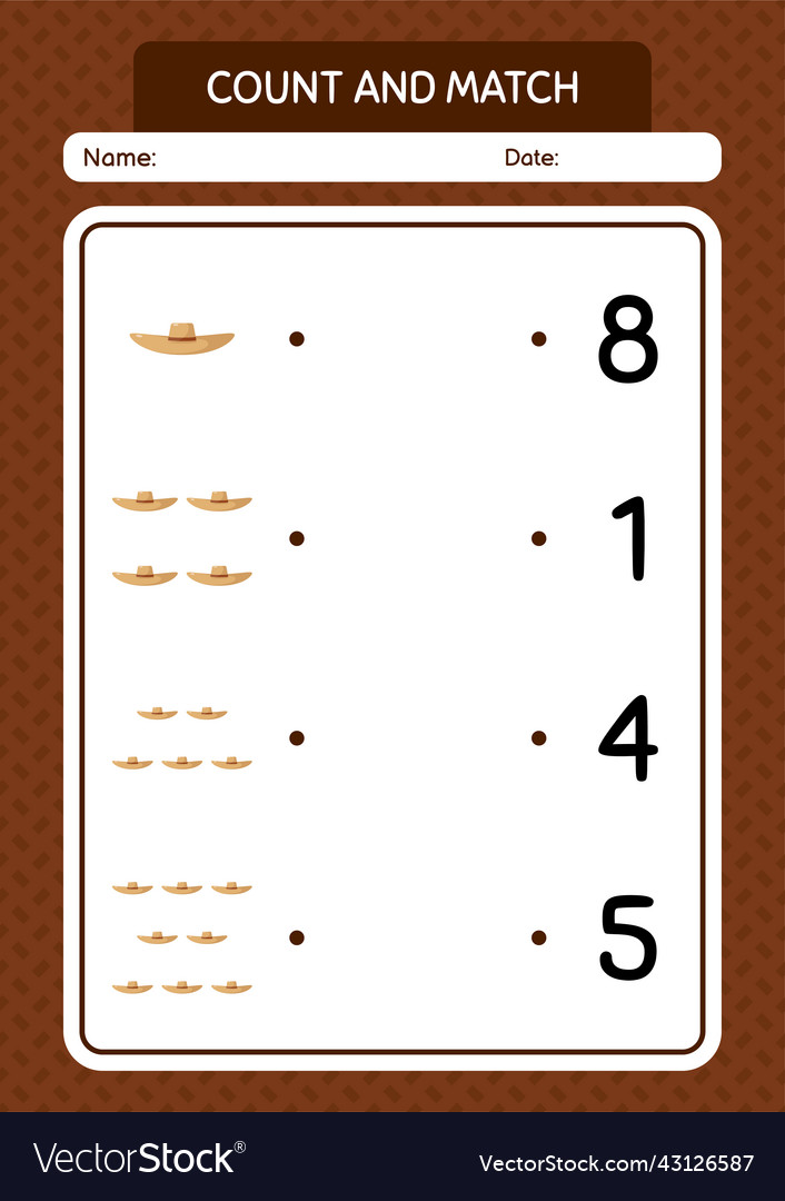 Count and match game with straw hat worksheet