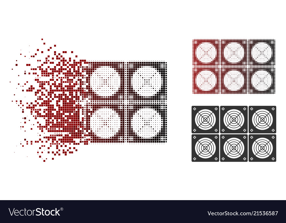 Dissipated pixel halftone mining asic farm icon vector image Dissipated pixel halftone mining asic farm icon