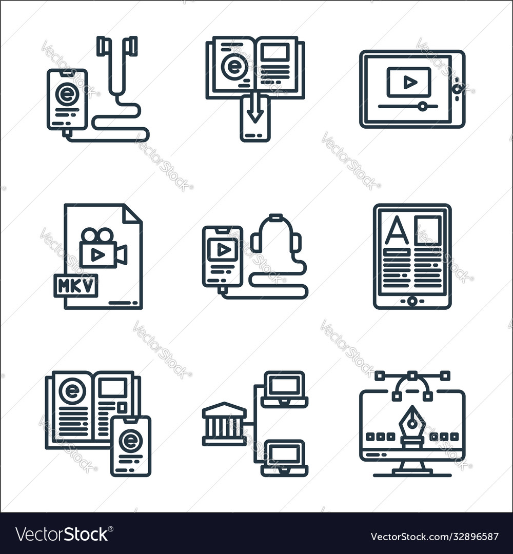 Elearning line icons linear set quality