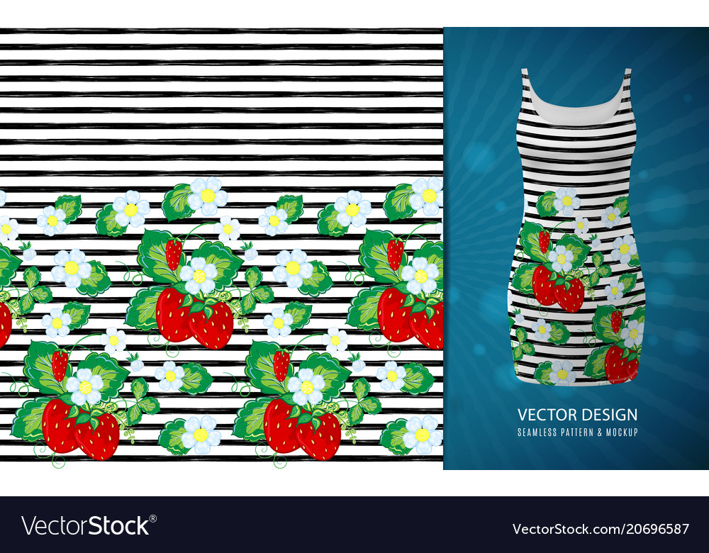 Seamless pattern with strawberry and strips used vector image Seamless pattern with strawberry and strips used