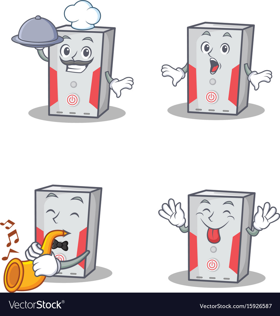 Set of computer character with chef surprised
