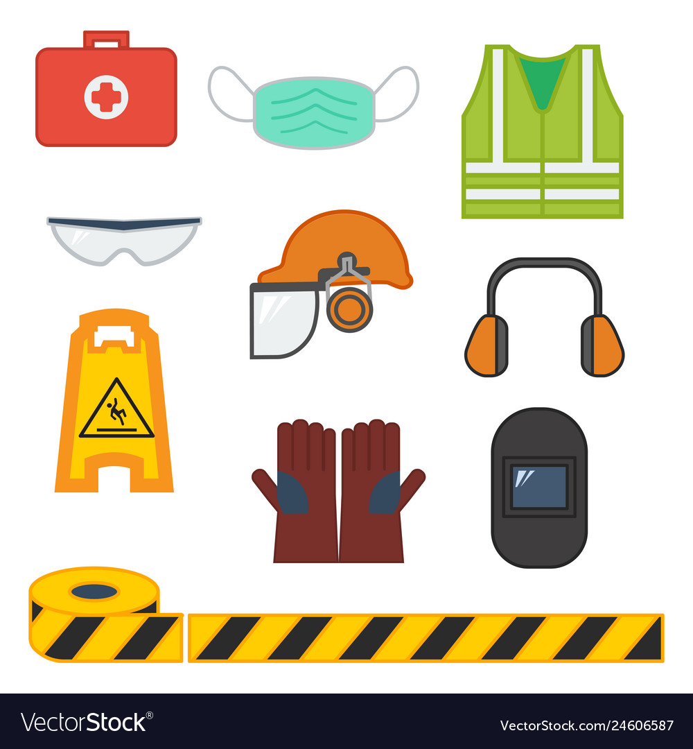 Set of safety equipment for construction and Vector Image