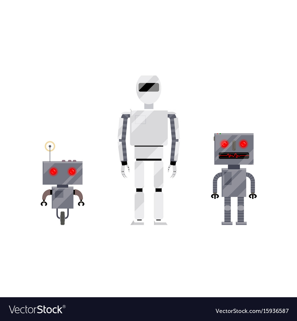 Three modern and retro style robot characters