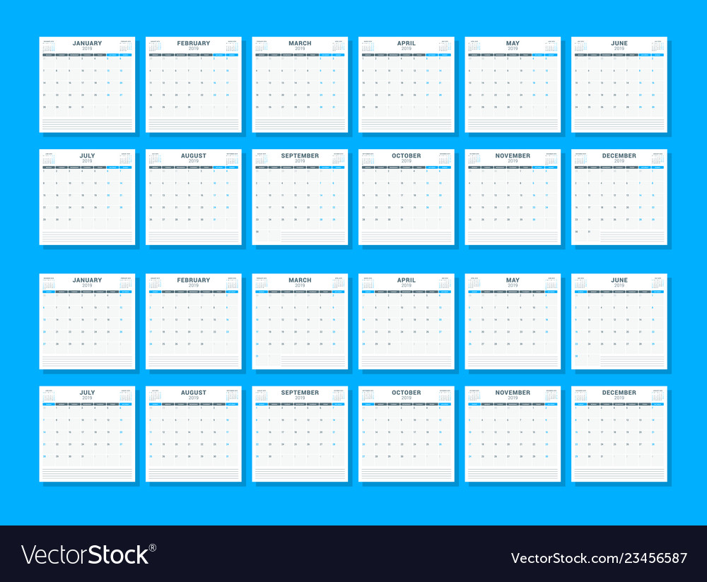 Wall calendar template for 2019 year week starts Vector Image