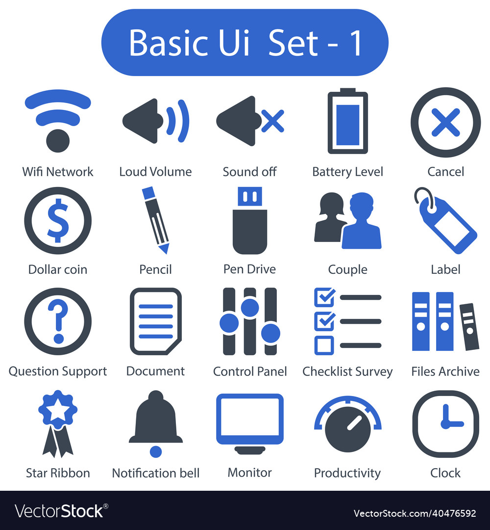 Basic ui set 1 vector image Basic ui set 1